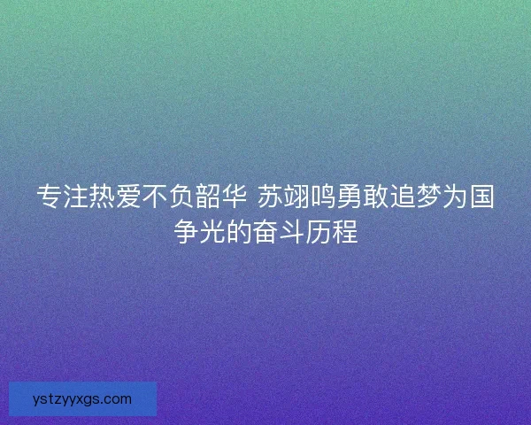 专注热爱不负韶华 苏翊鸣勇敢追梦为国争光的奋斗历程