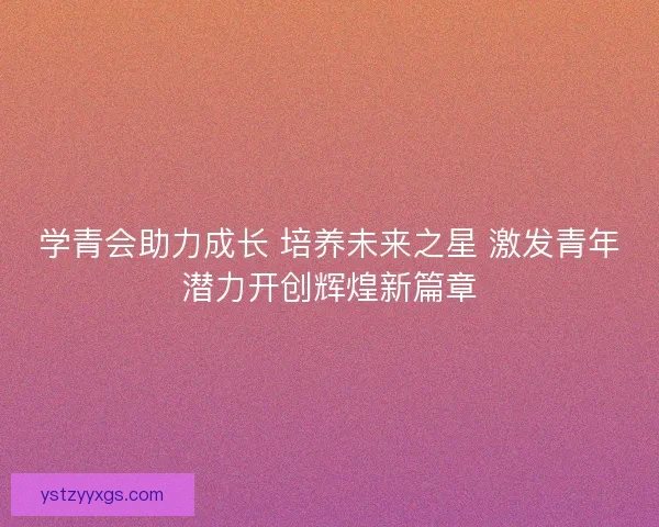 学青会助力成长 培养未来之星 激发青年潜力开创辉煌新篇章